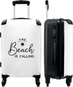 NoBoringSuitcases.com® Koffer Groot - Tekst - Strand - The Beach Is Calling - Zwart Wit - Vakantie - Trolley Koffer Met TSA-slot - Met Wielen - 90 Liter - Reiskoffer - 66 Cm