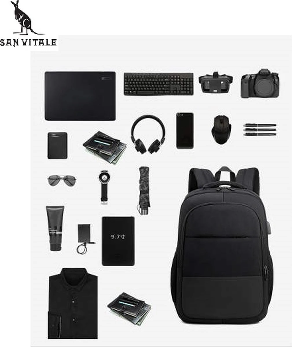 San Vitale® - Rugzak 2.0 met USB poort - Schooltas - 16 inch Laptop Rugtas - Dames/Heren - 30L - Waterafstotend - Grijs San Vitale® - Rugzak 2.0 Met USB Poort - Schooltas - 16 Inch Laptop Rugtas - Dames/Heren - 30L - Waterafstotend - Grijs -Optimaal Reisopslag Winkel 1009x1200 6