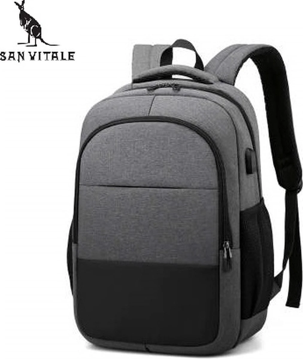 San Vitale® - Rugzak 2.0 met USB poort - Schooltas - 16 inch Laptop Rugtas - Dames/Heren - 30L - Waterafstotend - Grijs San Vitale® - Rugzak 2.0 Met USB Poort - Schooltas - 16 Inch Laptop Rugtas - Dames/Heren - 30L - Waterafstotend - Grijs -Optimaal Reisopslag Winkel 1012x1200 1