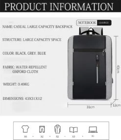 Merkloos Rugzak - Laptoprugzak 15,6 Inch - Schoolrugzak Dagrugzak - Kerstmis - Kerstfeest - Christmas Gift - Rugzak Dames Heren - Waterdichte Nylon Laptopbagagetablet - Met Usb Oplaadstation - Voor School Reizen Multifunctioneel - Grijs -Optimaal Reisopslag Winkel 1035x1200 3