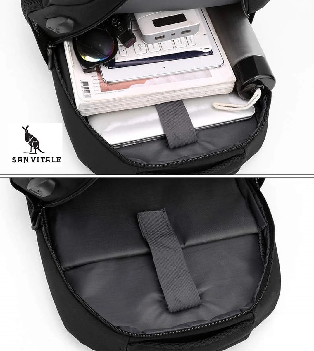 San Vitale® - Rugzak 2.0 met USB poort - Schooltas - 16 inch Laptop Rugtas - Dames/Heren - 30L - Waterafstotend - Grijs San Vitale® - Rugzak 2.0 Met USB Poort - Schooltas - 16 Inch Laptop Rugtas - Dames/Heren - 30L - Waterafstotend - Grijs -Optimaal Reisopslag Winkel 1074x1200 2