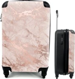 MuchoWow® Koffer - Marmer - Roze - Luxe - Marmerlook - Glitter - Design - Past Binnen 55x40x20 Cm En 55x35x25 Cm - Handbagage - Trolley - Fotokoffer - Cabin Size - Print