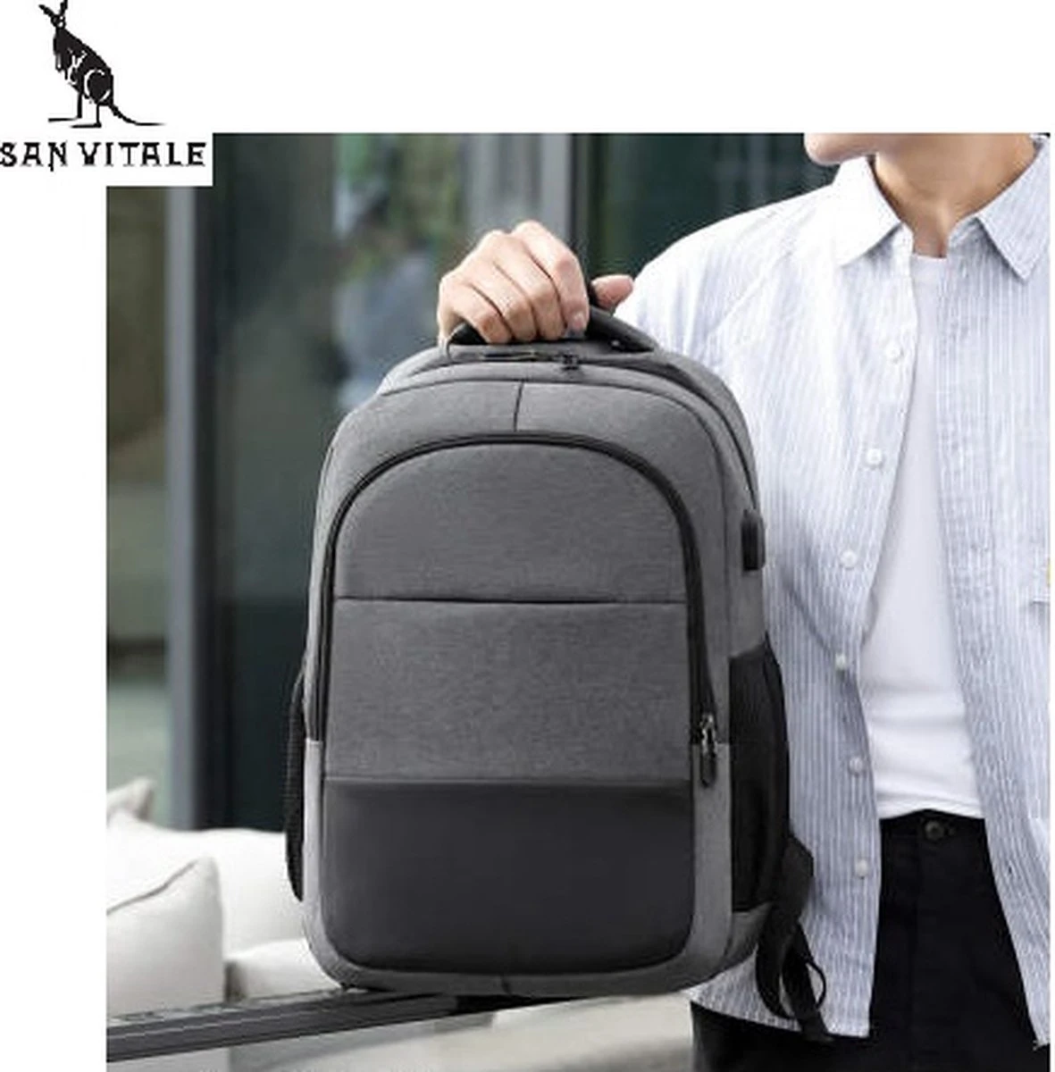 San Vitale® - Rugzak 2.0 met USB poort - Schooltas - 16 inch Laptop Rugtas - Dames/Heren - 30L - Waterafstotend - Grijs San Vitale® - Rugzak 2.0 Met USB Poort - Schooltas - 16 Inch Laptop Rugtas - Dames/Heren - 30L - Waterafstotend - Grijs -Optimaal Reisopslag Winkel 1181x1200 3