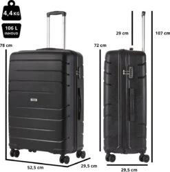 TravelZ Big Bars Reiskoffer 78 Cm Met Dubbele Wielen - Trolley Koffer Met TSA-slot - Zwart -Optimaal Reisopslag Winkel 1187x1200 2