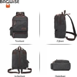 Bagwise® - Rugzak - Canvas - 15 L- Vintage - 13" Inch Laptopvak - Compact Klein -1261 Zwart -Optimaal Reisopslag Winkel 1188x1200 6