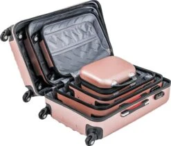 Monzana Hardcase Kofferset 4 Delig - Baseline Beautycase/M/L/XL - Rosé -Optimaal Reisopslag Winkel 1200x1024
