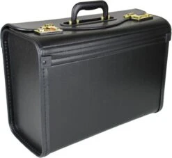 Pilotenkoffer Zonder Wiel - Kunstleer Zwart - Grote Piloten Koffer Met Laptopvak En Cijferslot - Kantoor Koffer - Werk Koffer