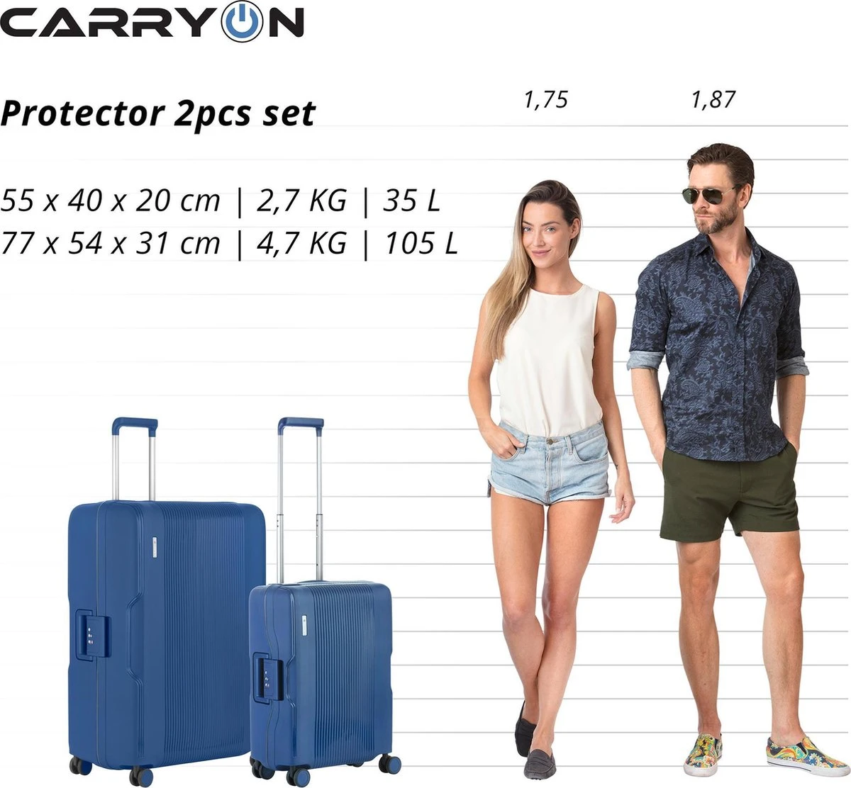 CarryOn Protector Luxe 2-delige Kofferset - TSA Trolleyset Handbagage en Groot - Kliksloten - Ultralicht - Blauw CarryOn Protector Luxe 2-delige Kofferset - TSA Trolleyset Handbagage En Groot - Kliksloten - Ultralicht - Blauw -Optimaal Reisopslag Winkel 1200x1112 1