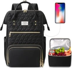 Merkloos ETRONIK Lunch Rugzak Voor Dames, Laptoprugzak, 15,6 Inch Met Geïsoleerde Koeltas, Waterdichte Koelrugzak Met USB-oplaadaansluiting, Koeltas, Lunchtas Voor Dames En Heren, Reizen, Werk, School, Zwart