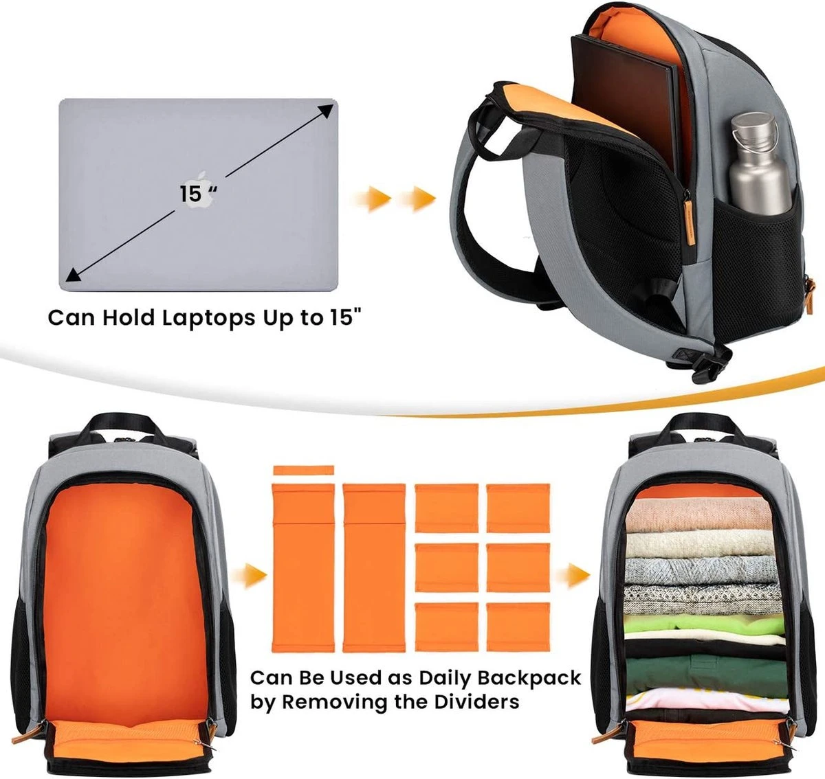 Tarion Rugzakje voor fotografen; met speciale opbergruimte voor een spiegelreflexcamera; waterdicht, licht en compact; incl. vak voor 15 inch laptop en een regenhoes; grijs Tarion Rugzakje Voor Fotografen; Met Speciale Opbergruimte Voor Een Spiegelreflexcamera; Waterdicht, Licht En Compact; Incl. Vak Voor 15 Inch Laptop En Een Regenhoes; Grijs -Optimaal Reisopslag Winkel 1200x1134 5