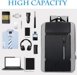 Merkloos Rugzak - Laptoprugzak 15,6 Inch - Schoolrugzak Dagrugzak - Kerstmis - Kerstfeest - Christmas Gift - Rugzak Dames Heren - Waterdichte Nylon Laptopbagagetablet - Met Usb Oplaadstation - Voor School Reizen Multifunctioneel - Grijs -Optimaal Reisopslag Winkel 1200x1171 3