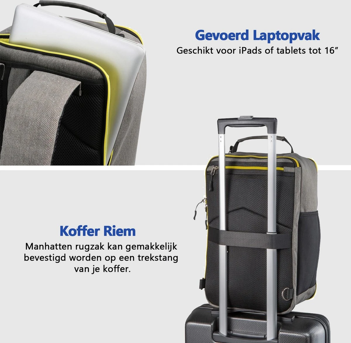 CabinMax Manhatten – Handbagage 20L – Rugzak – Schooltas - 40x20x25 cm – Compact Reistas – Lichtgewicht – Grijs/Geel CabinMax Manhatten – Handbagage 20L – Rugzak – Schooltas - 40x20x25 Cm – Compact Reistas – Lichtgewicht – Grijs/Geel -Optimaal Reisopslag Winkel 1200x1174 3
