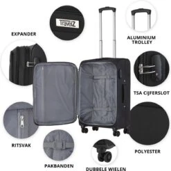 Travelz Softspinner TSA Reiskoffer 67cm - Zachte Reiskoffer Met Expander - Zwart -Optimaal Reisopslag Winkel 1200x1193