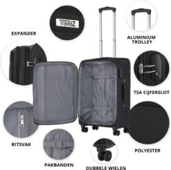 Travelz Softspinner TSA Reiskoffer 77cm - Zachte Reiskoffer Met Expander 104 + 16 Ltr - Zwart -Optimaal Reisopslag Winkel 1200x1193 3