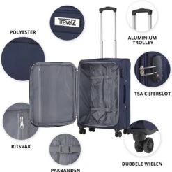 TravelZ Softspinner TSA Handbagagekoffer 55cm - Zachte Reiskoffer Dubbele Wielen – Blauw -Optimaal Reisopslag Winkel 1200x1194 2