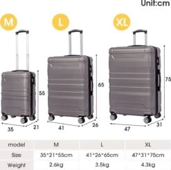 Merax 3-delig Kofferset Met TSA Slot - Trolleyset ABS 40L, 70L & 110 Liter - Grijs -Optimaal Reisopslag Winkel 1200x1195 1