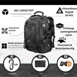 Rugzak 60 Liter - Backpack – Waterdicht - Militaire - Ademend – Licht Groen - Reizen – Geschikt Voor Heren, Dames, Jongens En Meisjes -Optimaal Reisopslag Winkel 1200x1195 7