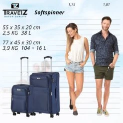 TravelZ Softspinner TSA Kofferset - 2-delig Handbagage + Grote Koffer 77cm - Dubbele Wielen - Blauw -Optimaal Reisopslag Winkel 1200x1199 10