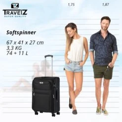 Travelz Softspinner TSA Reiskoffer 67cm - Zachte Reiskoffer Met Expander - Zwart -Optimaal Reisopslag Winkel 1200x1199