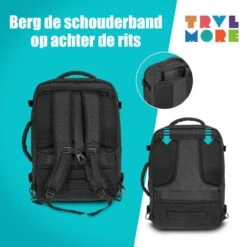 TRVLMORE Reistas - Rugzak - Handbagage Weekendtas - Backpack - Waterafstotend - 40L - Zwart -Optimaal Reisopslag Winkel 1200x1200 1131
