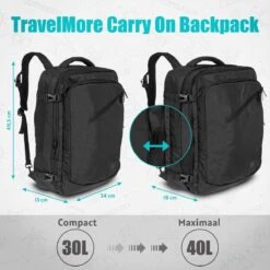 TRVLMORE Reistas - Rugzak - Handbagage Weekendtas - Backpack - Waterafstotend - 40L - Zwart -Optimaal Reisopslag Winkel 1200x1200 1136