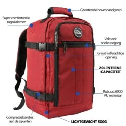 CabinMax Metz Reistas – Handbagage 20L – Rugzak – Schooltas - 40x25x20 Cm – Compact Backpack – Lichtgewicht – Oxide Rood -Optimaal Reisopslag Winkel 1200x1200 1162