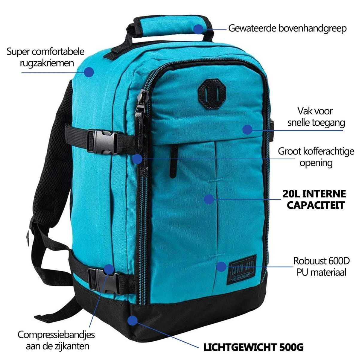 CabinMax Metz Reistas – Handbagage 20L – Rugzak – Schooltas - 40x25x20 cm – Compact Backpack – Lichtgewicht – Teal CabinMax Metz Reistas – Handbagage 20L – Rugzak – Schooltas - 40x25x20 Cm – Compact Backpack – Lichtgewicht – Teal -Optimaal Reisopslag Winkel 1200x1200 1186