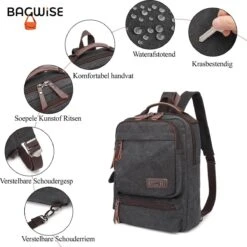 Bagwise® - Rugzak - Canvas - 15 L- Vintage - 13" Inch Laptopvak - Compact Klein -1261 Zwart -Optimaal Reisopslag Winkel 1200x1200 1471