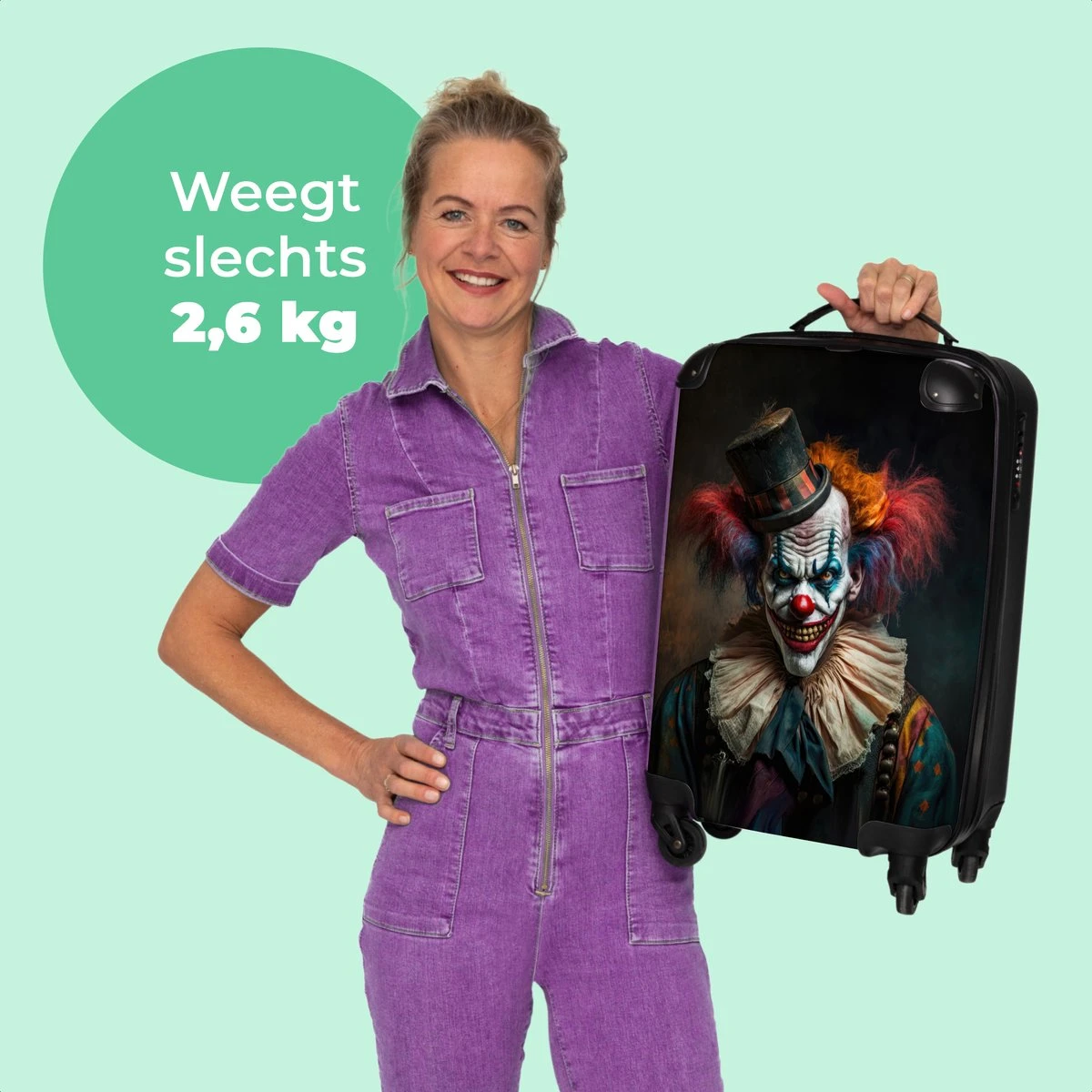 NoBoringSuitcases.com® Trolley - Reiskoffers - Clown - Hoed - Kraag - Portret - Horror - Trolley op wieltjes - Past binnen 55x40x20 cm en 55x35x25 cm - Koffertje - Handbagagekoffer NoBoringSuitcases.com® Trolley - Reiskoffers - Clown - Hoed - Kraag - Portret - Horror - Trolley Op Wieltjes - Past Binnen 55x40x20 Cm En 55x35x25 Cm - Koffertje - Handbagagekoffer -Optimaal Reisopslag Winkel 1200x1200 282
