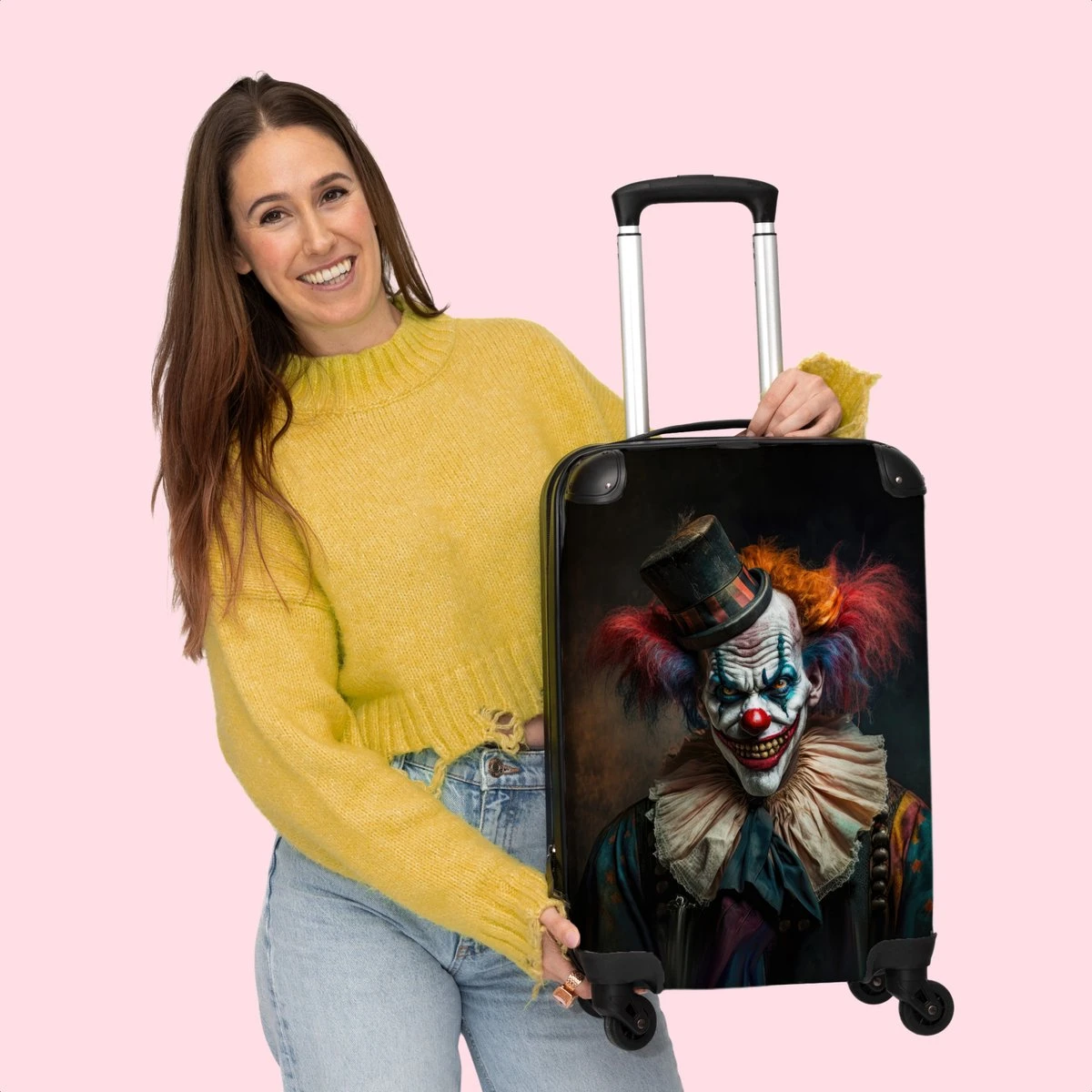 NoBoringSuitcases.com® Trolley - Reiskoffers - Clown - Hoed - Kraag - Portret - Horror - Trolley op wieltjes - Past binnen 55x40x20 cm en 55x35x25 cm - Koffertje - Handbagagekoffer NoBoringSuitcases.com® Trolley - Reiskoffers - Clown - Hoed - Kraag - Portret - Horror - Trolley Op Wieltjes - Past Binnen 55x40x20 Cm En 55x35x25 Cm - Koffertje - Handbagagekoffer -Optimaal Reisopslag Winkel 1200x1200 287