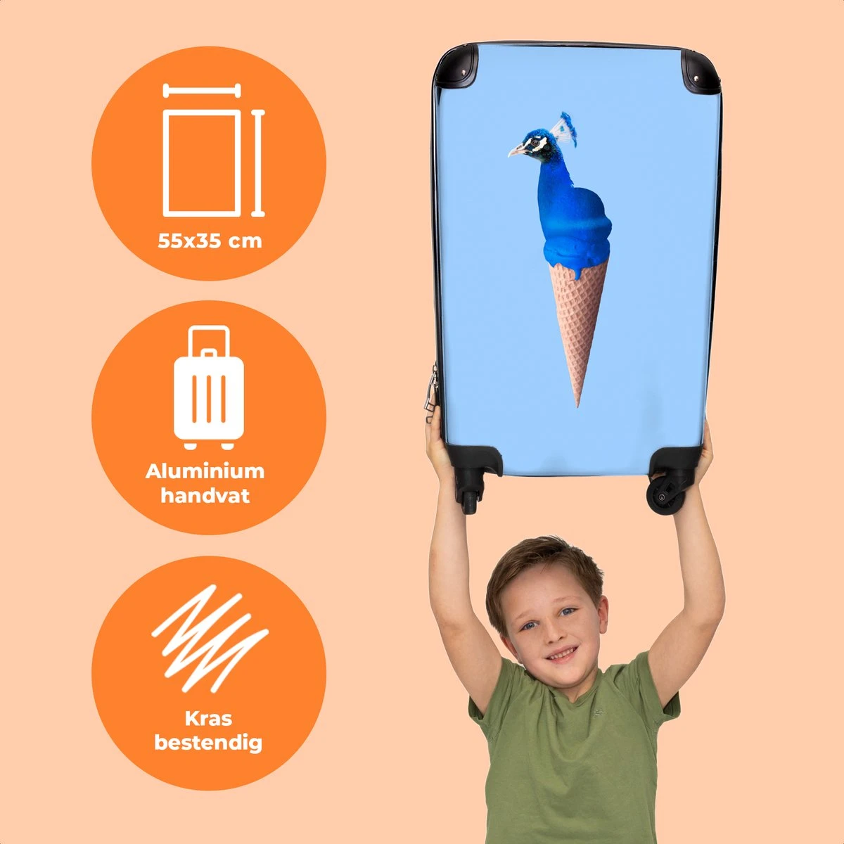 NoBoringSuitcases.com® Koffer - Reiskoffer met wielen - Pauw - IJshoorntjes - Blauw - IJs - Vogel - Handbagage trolley - Past binnen 55x40x20 cm en 55x35x25 cm - Fotokoffer NoBoringSuitcases.com® Koffer - Reiskoffer Met Wielen - Pauw - IJshoorntjes - Blauw - IJs - Vogel - Handbagage Trolley - Past Binnen 55x40x20 Cm En 55x35x25 Cm - Fotokoffer -Optimaal Reisopslag Winkel 1200x1200 461