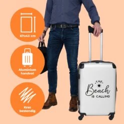 NoBoringSuitcases.com® Koffer Groot - Tekst - Strand - The Beach Is Calling - Zwart Wit - Vakantie - Trolley Koffer Met TSA-slot - Met Wielen - 90 Liter - Reiskoffer - 66 Cm -Optimaal Reisopslag Winkel 1200x1200 749