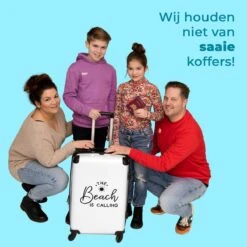 NoBoringSuitcases.com® Koffer Groot - Tekst - Strand - The Beach Is Calling - Zwart Wit - Vakantie - Trolley Koffer Met TSA-slot - Met Wielen - 90 Liter - Reiskoffer - 66 Cm -Optimaal Reisopslag Winkel 1200x1200 751