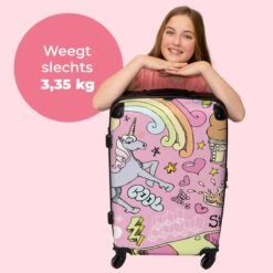 NoBoringSuitcases.com® Koffer Groot - Roze - Eenhoorn - Skateboard - Tekening - Trolley Koffer Met TSA-slot - Met Wielen - 90 Liter - Reiskoffer - 66 Cm -Optimaal Reisopslag Winkel 1200x1200 876
