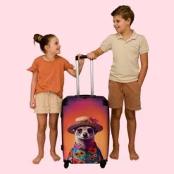 NoBoringSuitcases.com® Koffer Groot - Meerkat - Bloemen - Hoed - Dieren - Portret - Trolley Koffer Met TSA-slot - Met Wielen - 90 Liter - Reiskoffer - 66 Cm -Optimaal Reisopslag Winkel 1200x1200 888