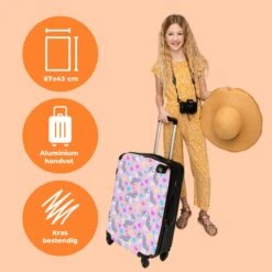 NoBoringSuitcases.com® Koffer Groot - Eenhoorn - Meisje - Patroon - Hartje - Trolley Koffer Met TSA-slot - Met Wielen - 90 Liter - Reiskoffer - 66 Cm -Optimaal Reisopslag Winkel 1200x1200 912