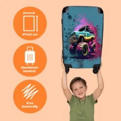 NoBoringSuitcases.com® Koffer Groot - Monstertruck - Verf - Graffiti - Roze - Neon - Trolley Koffer Met TSA-slot - Met Wielen - 90 Liter - Reiskoffer - 66 Cm -Optimaal Reisopslag Winkel 1200x1200 920