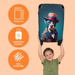 NoBoringSuitcases.com® Koffer Groot - Hond - Hoed - Colbert - Bloemen - Blauw - Trolley Koffer Met TSA-slot - Met Wielen - 90 Liter - Reiskoffer - 66 Cm -Optimaal Reisopslag Winkel 1200x1200 927