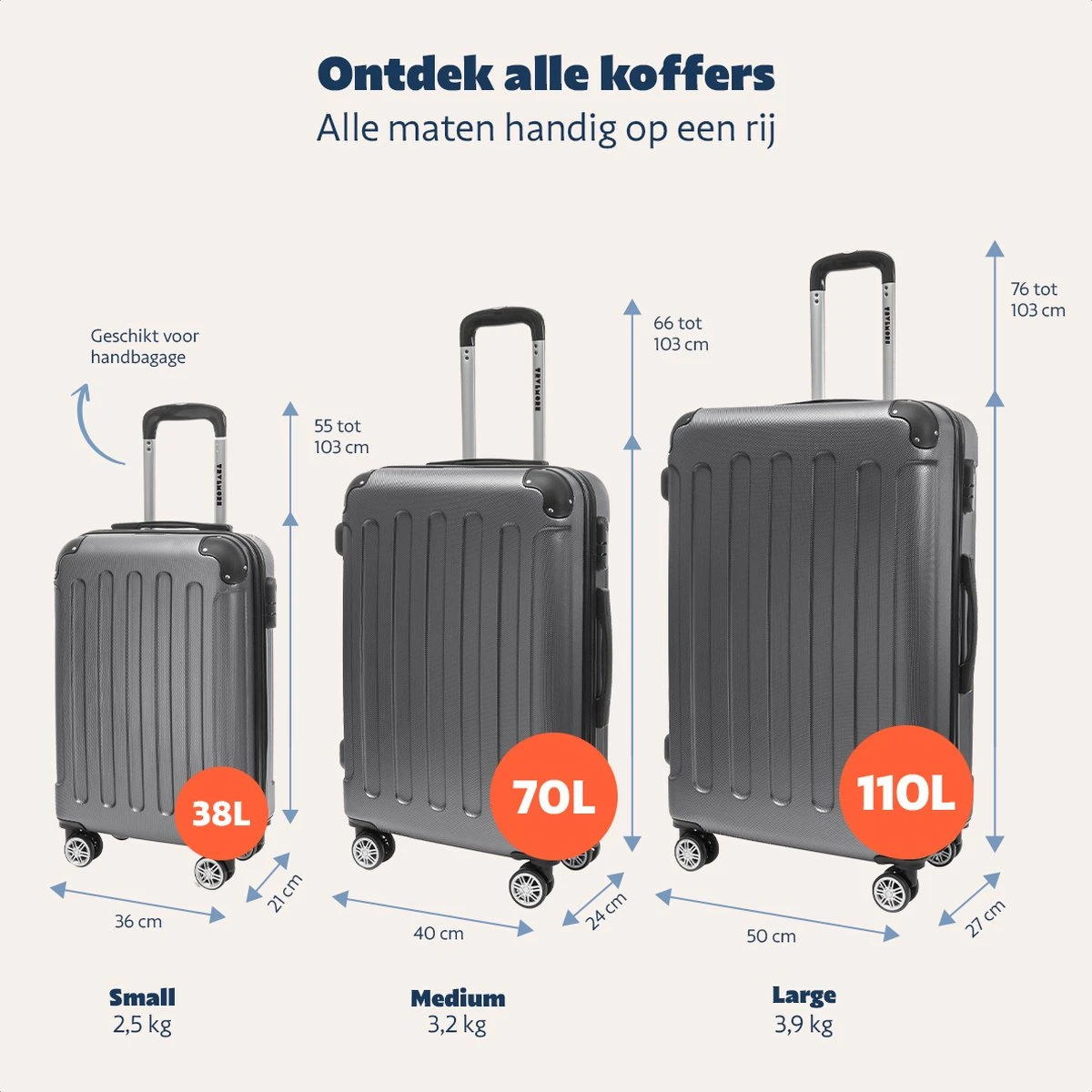 TRVLMORE Kofferset - 3 Delig - 38L (handbagage) + 70L + 110L - Donkergrijs TRVLMORE Kofferset - 3 Delig - 38L (handbagage) + 70L + 110L - Donkergrijs -Optimaal Reisopslag Winkel 1200x1200 958