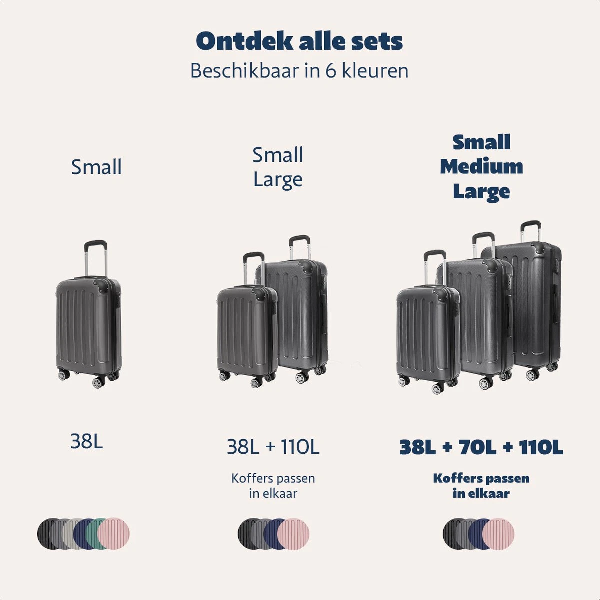 TRVLMORE Kofferset - 3 Delig - 38L (handbagage) + 70L + 110L - Donkergrijs TRVLMORE Kofferset - 3 Delig - 38L (handbagage) + 70L + 110L - Donkergrijs -Optimaal Reisopslag Winkel 1200x1200 962