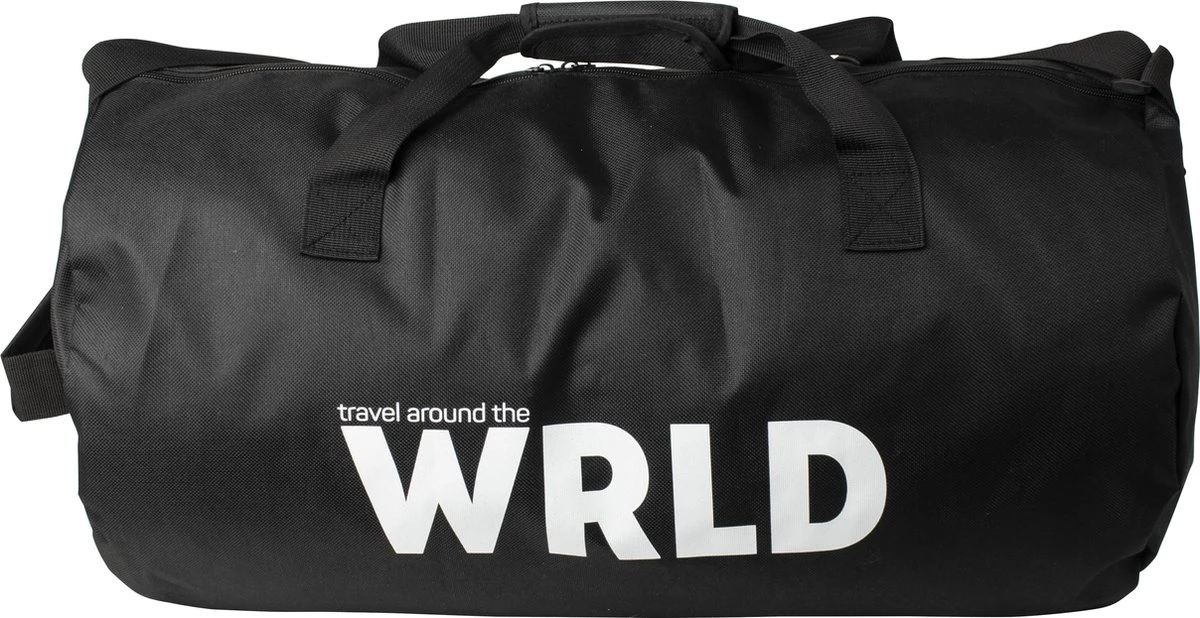 Gusta - Weekendtas - Zwart met tekst 'WRLD' - 55x30cm Gusta - Weekendtas - Zwart Met Tekst 'WRLD' - 55x30cm -Optimaal Reisopslag Winkel
