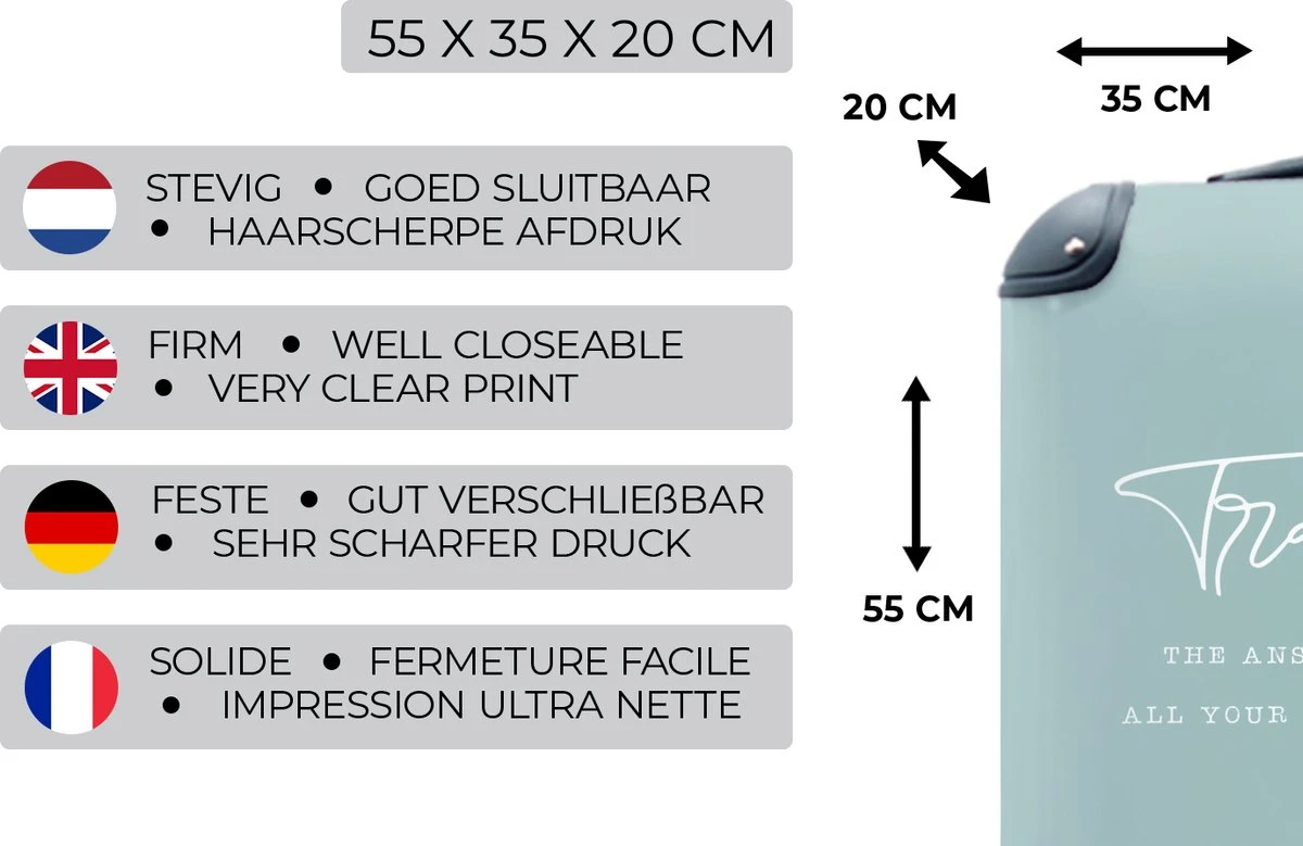 MuchoWow® Koffer - Spreuken - Quotes - The answer to all your problems - Travel - Reizen - Past binnen 55x40x20 cm en 55x35x25 cm - Handbagage - Trolley - Fotokoffer - Cabin Size - Print MuchoWow® Koffer - Spreuken - Quotes - The Answer To All Your Problems - Travel - Reizen - Past Binnen 55x40x20 Cm En 55x35x25 Cm - Handbagage - Trolley - Fotokoffer - Cabin Size - Print -Optimaal Reisopslag Winkel 1200x779 1