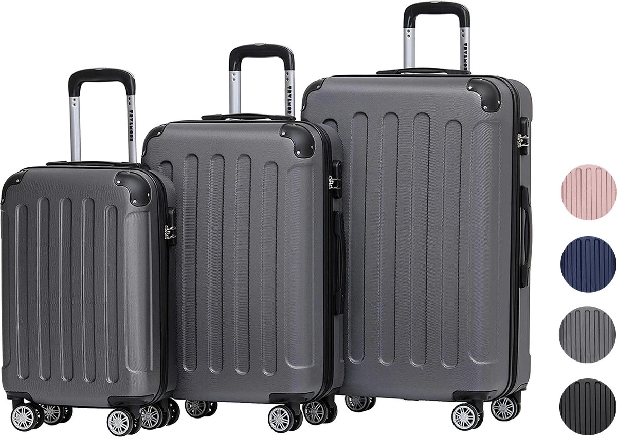 TRVLMORE Kofferset - 3 Delig - 38L (handbagage) + 70L + 110L - Donkergrijs TRVLMORE Kofferset - 3 Delig - 38L (handbagage) + 70L + 110L - Donkergrijs -Optimaal Reisopslag Winkel