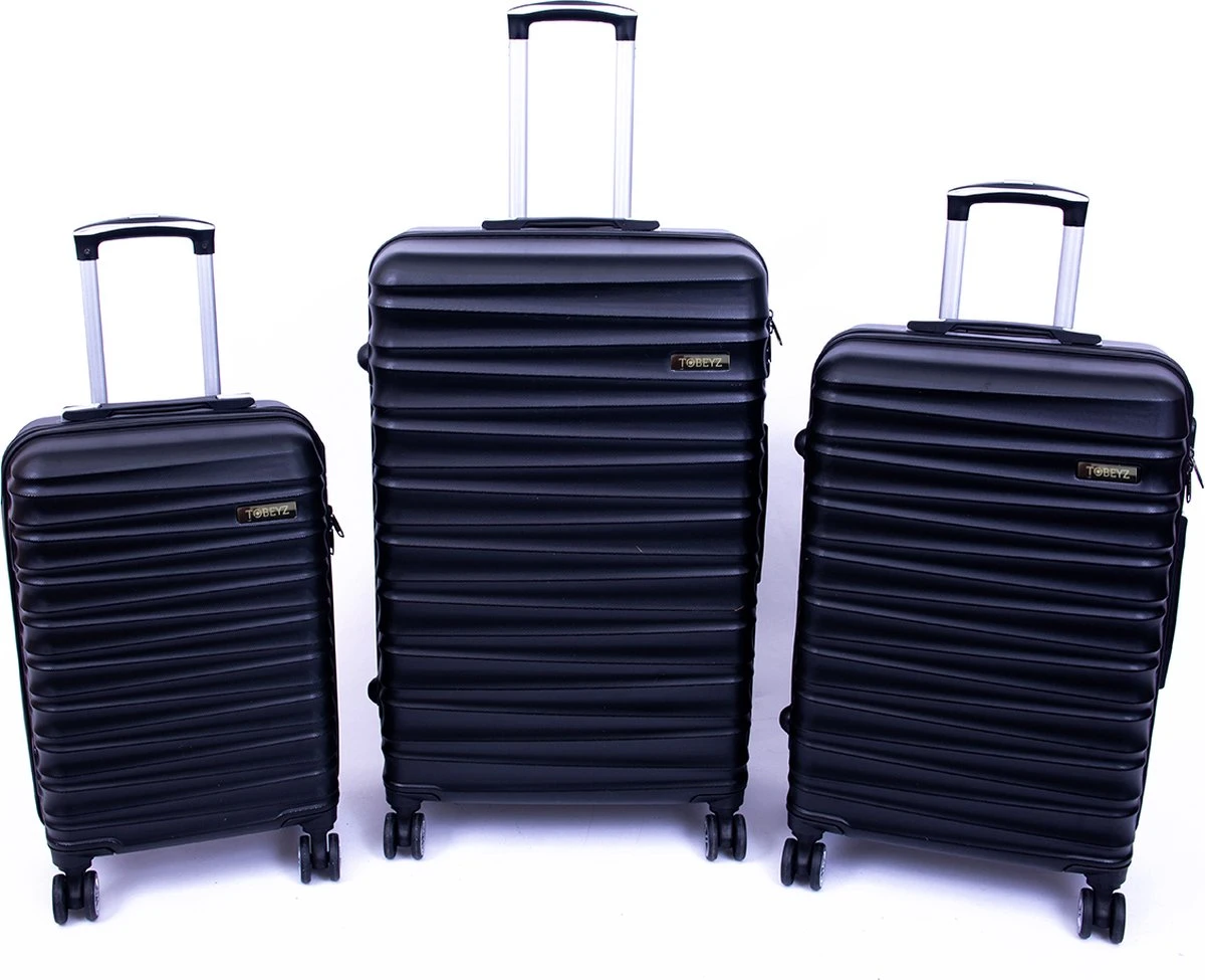 Tobeyz - Kofferset - 3-delig Zwart Handbagage - Verrijdbaar op 4 Wielen - Stevig ABS - Lichtgewicht, Trolley Tobeyz - Kofferset - 3-delig Zwart Handbagage - Verrijdbaar Op 4 Wielen - Stevig ABS - Lichtgewicht, Trolley -Optimaal Reisopslag Winkel