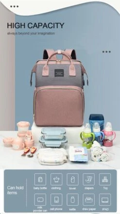 Merkloos Tas Voor Moeders En Vaders Met Uitklapbaar Baby Bedje - Draagbare Box - Rugzak Moeder - Roze - Met Veel Handige Opberg Vakken En USB Oplader - Klamboe - Mummy Bag - Verstelbaar -Optimaal Reisopslag Winkel 672x1200 5