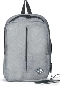 SafeSave Rugtas – Waterafstotende Schooltas Met Laptop Vak En Usb Aansluiting – Schoudertas – 15.6 Inch – Licht Grijs -Optimaal Reisopslag Winkel 843x1200 4