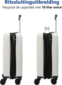 CabinMax Velocity Handbagage Koffer - Uitbreidbaar Trolley 44L - Harde Reiskoffer - 55x40x20/25 Cm - Lichtgewicht - Groot Capaciteit - Wit -Optimaal Reisopslag Winkel 874x1200