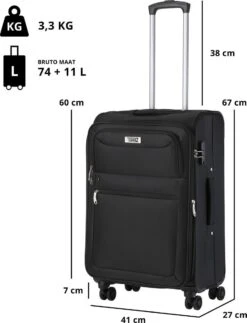 Travelz Softspinner TSA Reiskoffer 67cm - Zachte Reiskoffer Met Expander - Zwart -Optimaal Reisopslag Winkel 917x1200