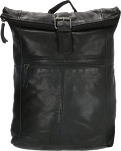 Old West Paint Rock Leren Rolltop Rugtas 13,3 Inch - Zwart