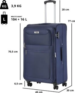 TravelZ Softspinner TSA Kofferset - 2-delig Handbagage + Grote Koffer 77cm - Dubbele Wielen - Blauw -Optimaal Reisopslag Winkel 965x1200 1